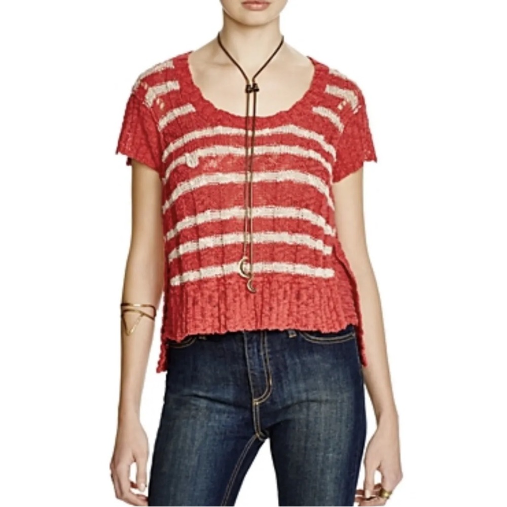 🍃💕NWOT Free People Wide Stripe Knit Cotton Linen Jumper Sweater Vest Size M
